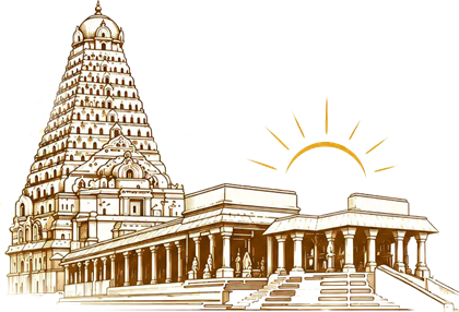 Illustrated South Indian temple gopuram with a rising sun — the House of Iyers mark